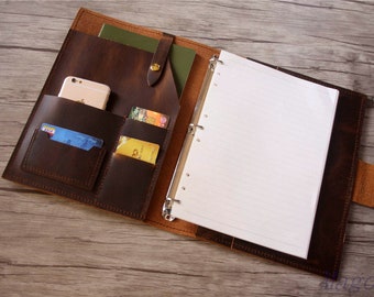 Handmade Leather A4 Portfolio: Personalized Travel Planner Binder