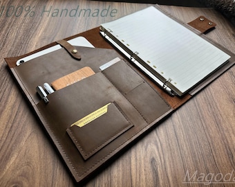 Custom Leather Portfolio Binder 3 Rings: A4 B5 Letter Folder Work Organizer Client Gifts
