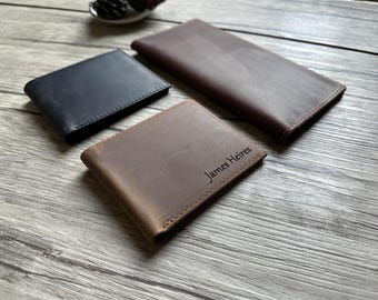 Spersonalizowany portfel z prawdziwej skóry, składany na pół: smukły portfel RFID, grawerunek na zamówienie