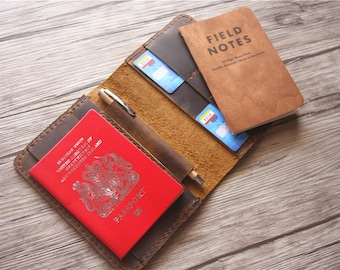 Personalized Leather Passport Holder: Field Notes Notebook Wallet