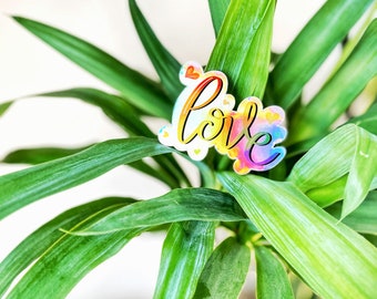 Holographic Rainbow Love sticker, 3x2 in.