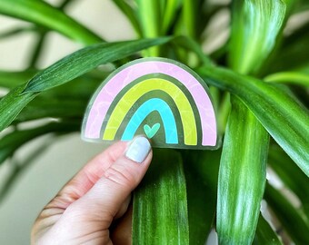 3” x1.99” Bright Pastel Marbled Rainbow, Waterproof Sticker, Clear Background