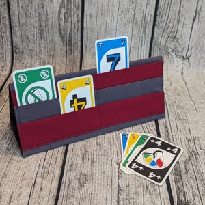 Spielkartenhalter Grau-Rot, Kartenhalter aus Stoff, Senioren oder Menschen mit Handicap, Kartenständer, Sammelkarten, Kartenspiel