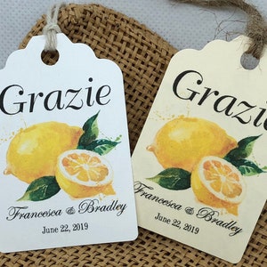 limoncello, Favor Tags, Wedding tags,  tags, Favor tags, Gift tags, Bridal Shower Favor Tags, Italian wedding theme, grazie tags, lemons tag