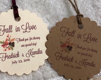 fall in love Favor Tags, 2.5", Wedding tags, Thank You tags, Favor tags, Gift tags, Bridal Shower Favor Tags, autumn favor tags, fall tags