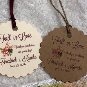 fall in love Favor Tags, 2.5, Wedding tags, Thank You tags, Favor tags, Gift tags, Bridal Shower Favor Tags, autumn favor tags, fall tags image 1