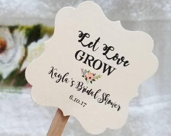 Let love grow, Favor Tags with stick, Wedding tags, Thank You tags, Favor tags, Gift tags,  let love grow, bridal shower, floral tags