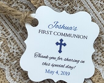 baptism or first communion boy tags, Personalized Favor Tags, Thank You tags, Favor tags, Gift tags, Boy baptism tags, Favor tag, SET20TAGS