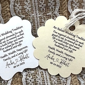 Jordan Almond Favor TAGS, Wedding tags, Koufeta tags, greenery tags, Shower Tags, Italian tradition, bonbonniere tags, greenery, Five Wishes