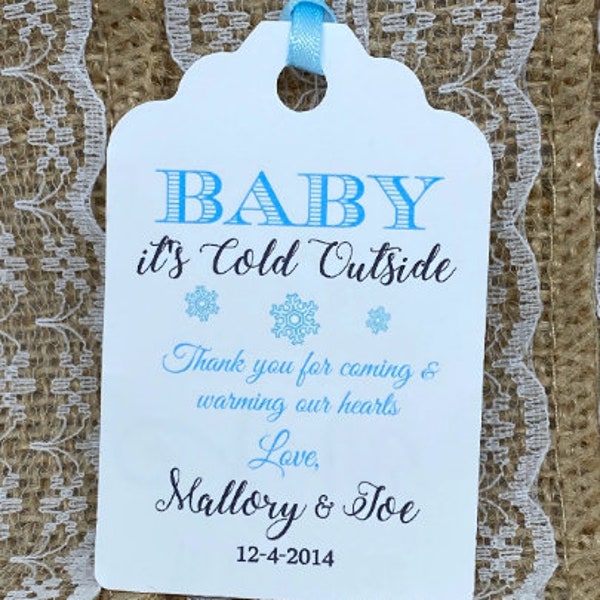 baby is cold outside Favor Tags, rolled up fuzzy socks, Thank You tags, Favor tags, Gift tags, baby shower, sock favor tags, snowflake tags