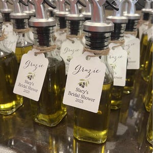 olive oil Favor Tags,  Wedding tags, Thank You tags, gift tags, Bridal Shower Favor Tags, Italian olive oil, grazie TAGS, olive oil bottles