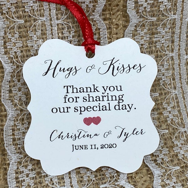 hugs and kisses Favor Tags,2x 2", Wedding tags, Thank You tags, Favor tags, Gift tags, hugs and kisses from mr and mrs, hugs and kisses tags