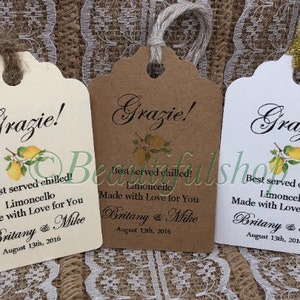 limoncello, Favor Tags, Wedding tags,  tags, Favor tags, Gift tags, Bridal Shower Favor Tags, Italian wedding theme, grazie tags, lemons tag