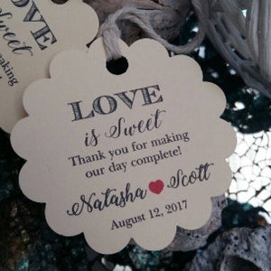 Love is Sweet Tags, kisses favor tags, Personalized Tags, wedding tags, Thank You tags, Bridal Shower, Love Is Sweet Favor Tags, sweet treat