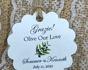 olive oil Favor Tags, Wedding tags, olive tags, Gift tags, Shower Favor Tags, olive our love, grazie tags, olive oil, olive oil bottles