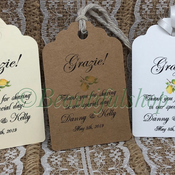 grazie Personalized Favor Tags, grazie tags,  Wedding tags, Thank You tags, Favor tags, Gift tags, Bridal Shower Favor Tags, italian theme