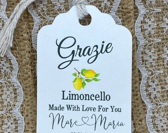 limoncello tags, limoncello Favor Tags, Wedding tags, Thank You tags, Favor tags, Gift tags, Italian wedding theme, grazie tags, lemons tags