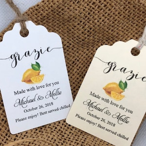 limoncello Tags, grazie tags, Wedding tags, Thank You tags, Favor tags, Gift tags, Bridal Shower Favor Tags, italian theme party tags, lemon