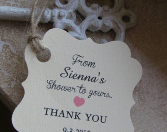 from my shower to yours tags, baby shower tags, Thank You tags,  Bridal Shower tags, From my Shower to Yours, Loofah tags, soap tags, sponge