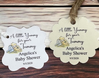 Winnie the Pooh, Yummy For Your Tummy, honey jar tags, Baby Shower, Birthday, Honey Favors, Classic Winnie the Pooh Baby tags, Thank You tag