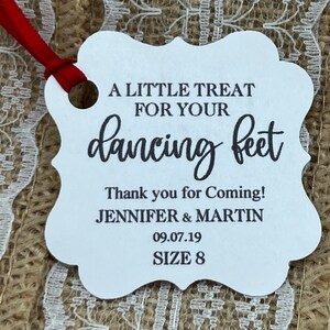 flip flop Favor Tags, Wedding tags, solemates tags, Favor tags, flip flop tags, a little treat for your dancing feet, dancing shoes, size