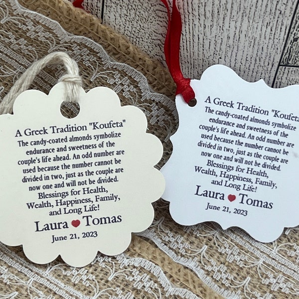 Greek tradition Favor Tags, Wedding tags, Jordan Almond Favor TAGS, Gift tags, Bridal Shower Favor Tags, Koufeta tags, bomboniere tags