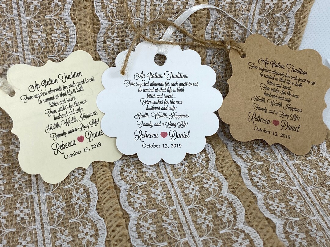 Jordan Almond Favor TAGS, Wedding Tags, Thank You Tags, Gift Tags, Bridal Shower Favor Tags
