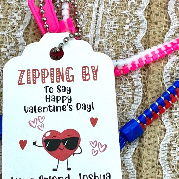 Valentine's Day zipper bracelet and Tag, Gifts, Custom Party Favor Treats, Valentine GIFT for kids, valentine kids, classroom gifts, class