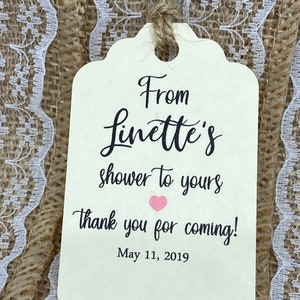 from my shower to yours tags, Wedding tags, Thank You tags,  Bridal Shower tags, From my Shower to Yours, Loofah tags, soap tags, sponge
