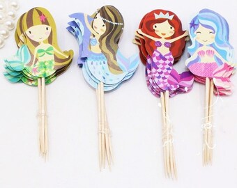 Mermaid Cupcake Topper, Birthday Cupcakes, Mermaid Birthday Party, Mermaid Cake, Cupcake Toppers, Cupcake Decoration SET OF 4 Cupcaketoppers