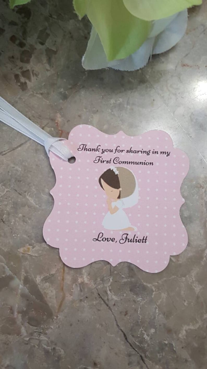 first holly communion tags first communion tags Gift tags Thank You tags praying girl Favor Tags 2x2/'/' First Communion tags Favor tags