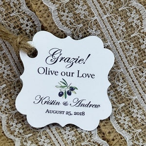 olive oil Favor Tags, Wedding tags, olive tags, Gift tags, Shower Favor Tags, olive our love, grazie tags, olive oil, olive oil bottles FLOURISHSQUAREWHITE