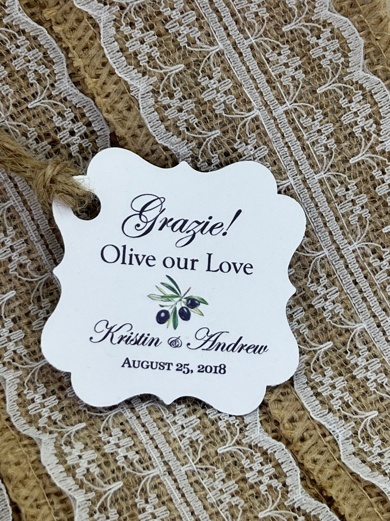 olive oil Favor Tags, Wedding tags, olive tags, Gift tags, Shower Favor Tags, olive our love, grazie tags, olive oil, olive oil bottles FLOURISHSQUAREWHITE