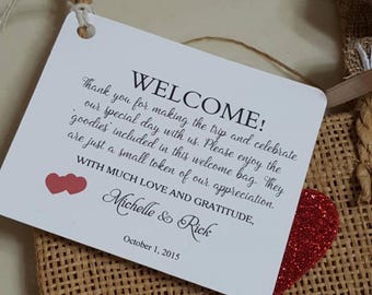 Personalized Wedding Welcome Gift Tags, Hotel Favor Tags (4x4'')