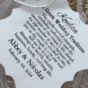 Jordan Almond Favor Tags, A Greek Wedding Tradition, Koufeta Candy Coated Almond Tags, Koufeta tags, Bomboniere tags #freeshipping, Greek