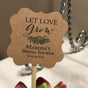 Let love grow, Favor Tags with stick, Wedding tags, Thank You tags, Favor tags, Gift tags,  let love grow, bridal shower, floral tags