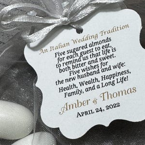 Jordan Almond Favor Tags | Wedding Bomboniere | Greek Wedding | Koufeta Tags | Five Wishes Wedding Poem Tags | Bridal Shower Favor Tags