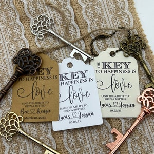 Wedding Favors, Key Bottle Openers AND Tags, Skeleton Key Favors, Key to Happiness Tags, Wedding Key Tag, Bottle Opener Tags, Key Tags, key image 3