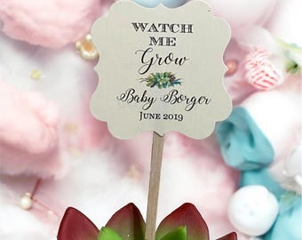 Watch Me Grow Succulent Favor Tags, succulent stake, succulent Favor tags, baby Shower, watch me grow, with sticks, plants sticks, floral