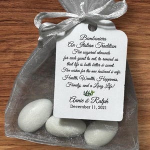 Jordan Almond Favor Tags | Wedding Bomboniere | Greek Wedding | Koufeta Tags | Five Wishes Wedding Poem Tags | Bridal Shower Favor Tags