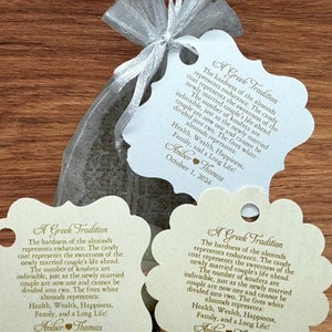 Jordan Almond Favor Tags | Wedding Bomboniere | Greek Wedding | Koufeta Tags | Five Wishes Wedding Poem Tags | Bridal Shower Favor Tags