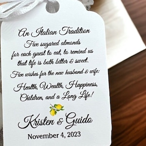 Jordan Almond Favor TAGS, Wedding tags, limoncello tags, koufeta tags, Gift tags, Shower Favor Tags, italian tradition, bomboniere tags
