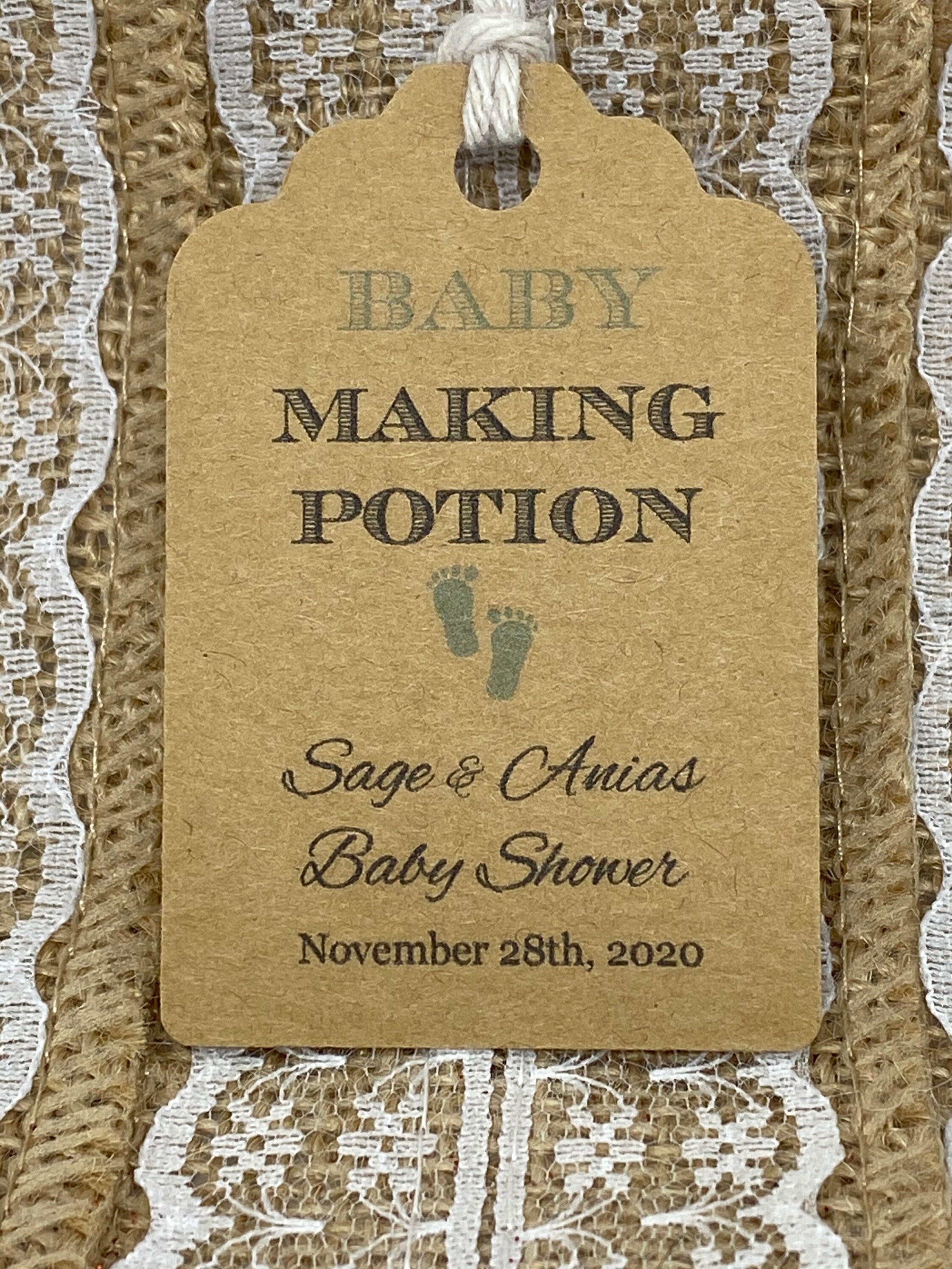 Baby Making Potion Tags, Personalized Baby Shower Tags, Thank You Tags ...