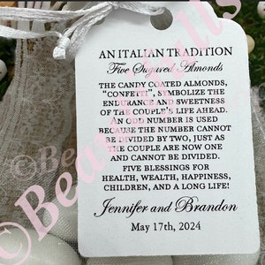 Jordan Almond Favor Tags | Wedding Bomboniere | Greek Wedding | Koufeta Tags | Five Wishes Wedding Poem Tags | Bridal Shower Favor Tags