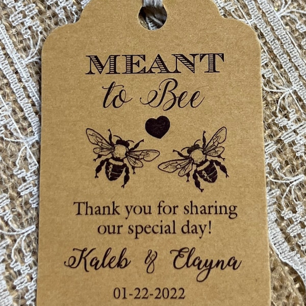 bee Favor Tags, honey tags, wedding favor tags, Thank You tags, Favor tags, Gift tags, Bridal Shower Tags, meant to bee tags, meant to be