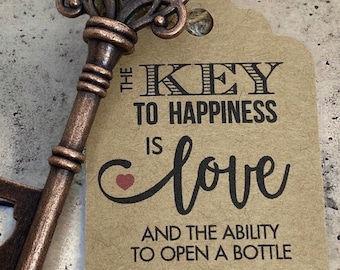 Key Bottle Openers AND Tags, Wedding Favors, Vintage Key Favors Key to Happiness Tags, Wedding Tags, Bottle Opener Sale, Wedding Favors