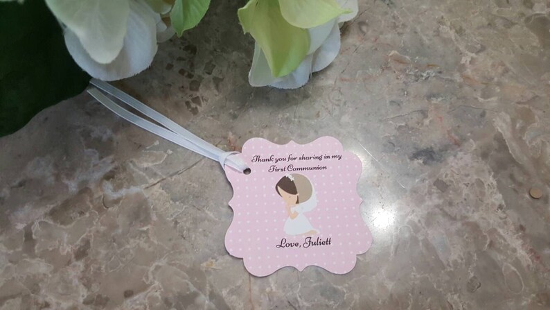 first holly communion tags first communion tags Gift tags Thank You tags praying girl Favor Tags 2x2/'/' First Communion tags Favor tags