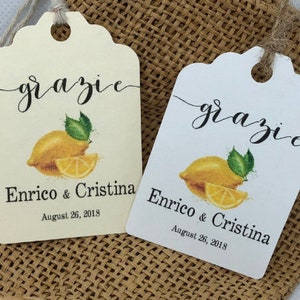 limoncello, Favor Tags, Wedding tags,  tags, Favor tags, Gift tags, Bridal Shower Favor Tags, Italian wedding theme, grazie tags, lemons tag