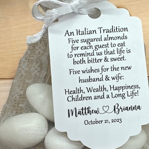 Jordan Almond Favor TAGS, Wedding Favor tags, Thank You tags, koufeta tags, Wedding Tags for Favors, Italian tradition, bomboniere tags
