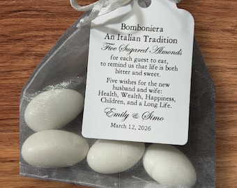 Jordan Almond Favor Tags| wedding gifts for guest | italian tradition| Bomboniera